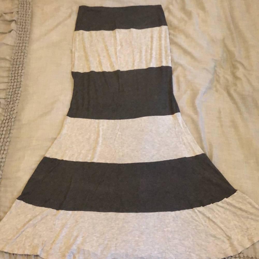 Grey Striped Maxi Skirt